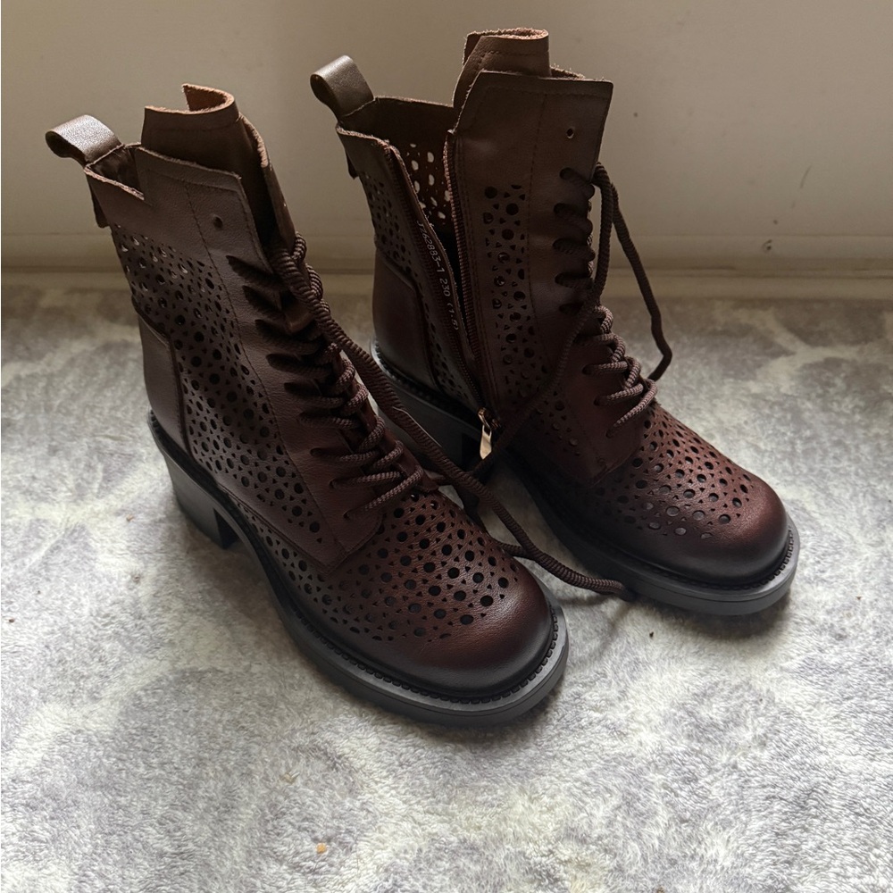 Brown Lace-Up Ankle Combat Boots
